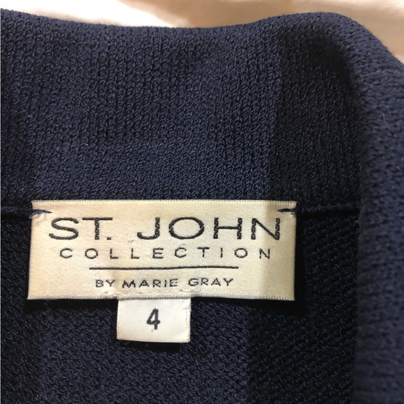St.John Santana Knit Jacket and Pant Suit Navy Blue, Red Trim Sz 4 Vintage - Picture 8 of 10